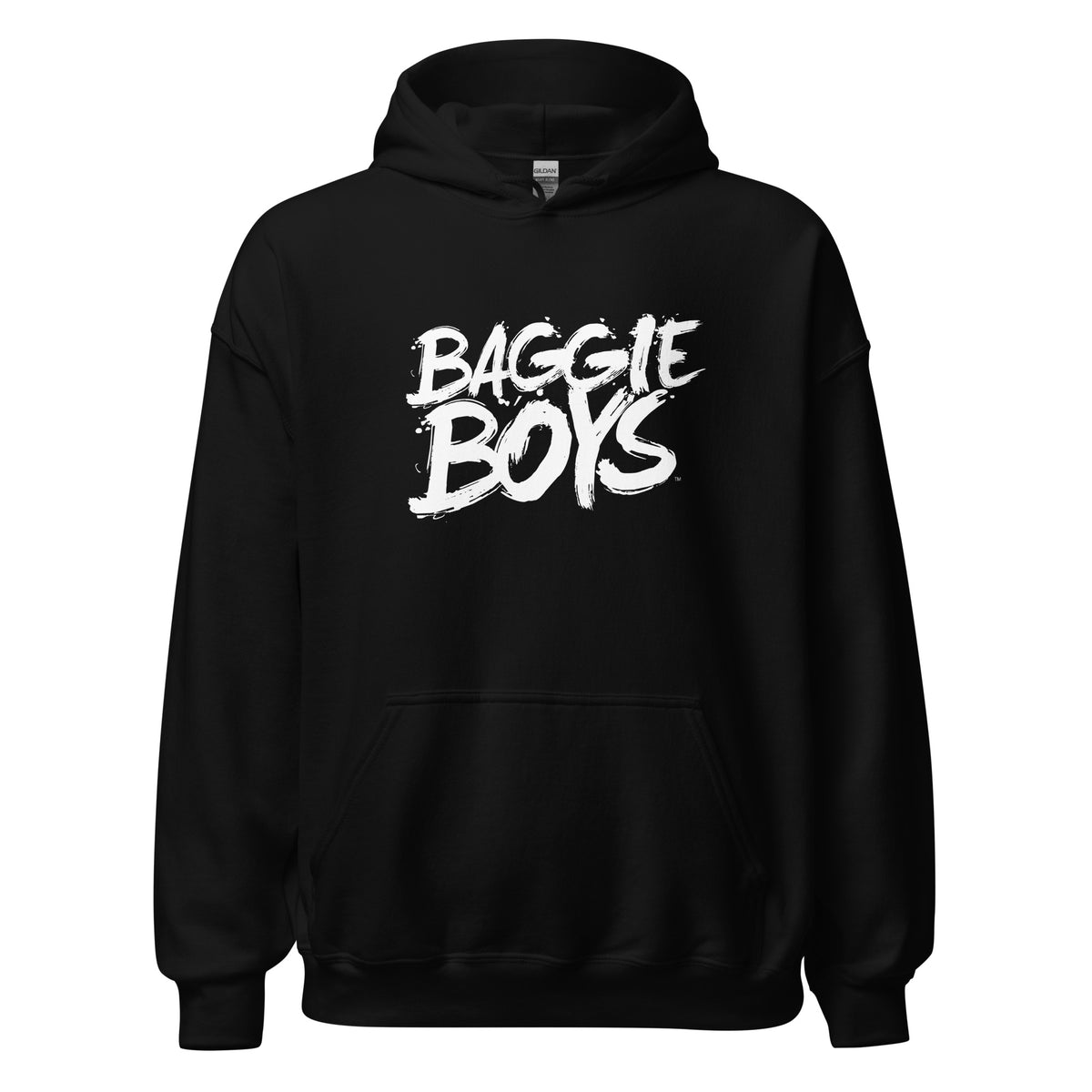 Unisex Baggie Boys Heavy Blend hooded sweatshirt in gray, featuring a front pocket and adjustable drawstrings.