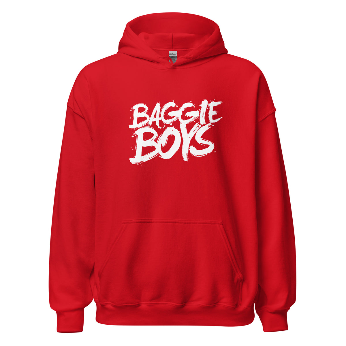 Unisex Baggie Boys Heavy Blend™ hoodie in gray, featuring a front pocket and drawstring hood, casual apparel for all genders.