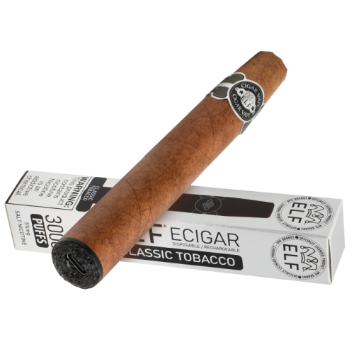 Elf Cigar Vape Disposable - 3000 Classic Tobacco Puffs- Pack of 3 - Display of 5 Packs