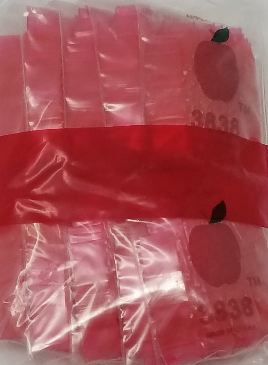 Red 3/8" x 3/8" resealable bags from Original Apple Bags, perfect for storing small items or snacks.
