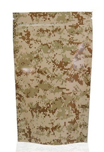 Tan camo Mylar Stealth Bag by Cannaline for discreet storage and protection of sensitive items.