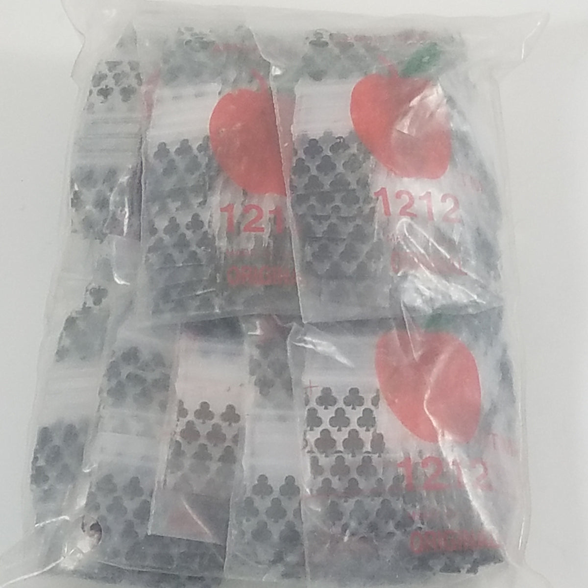 Resealable 1212 Original Apple Bags with 1/2-inch x 1/2-inch club design, ideal for packaging small items.
