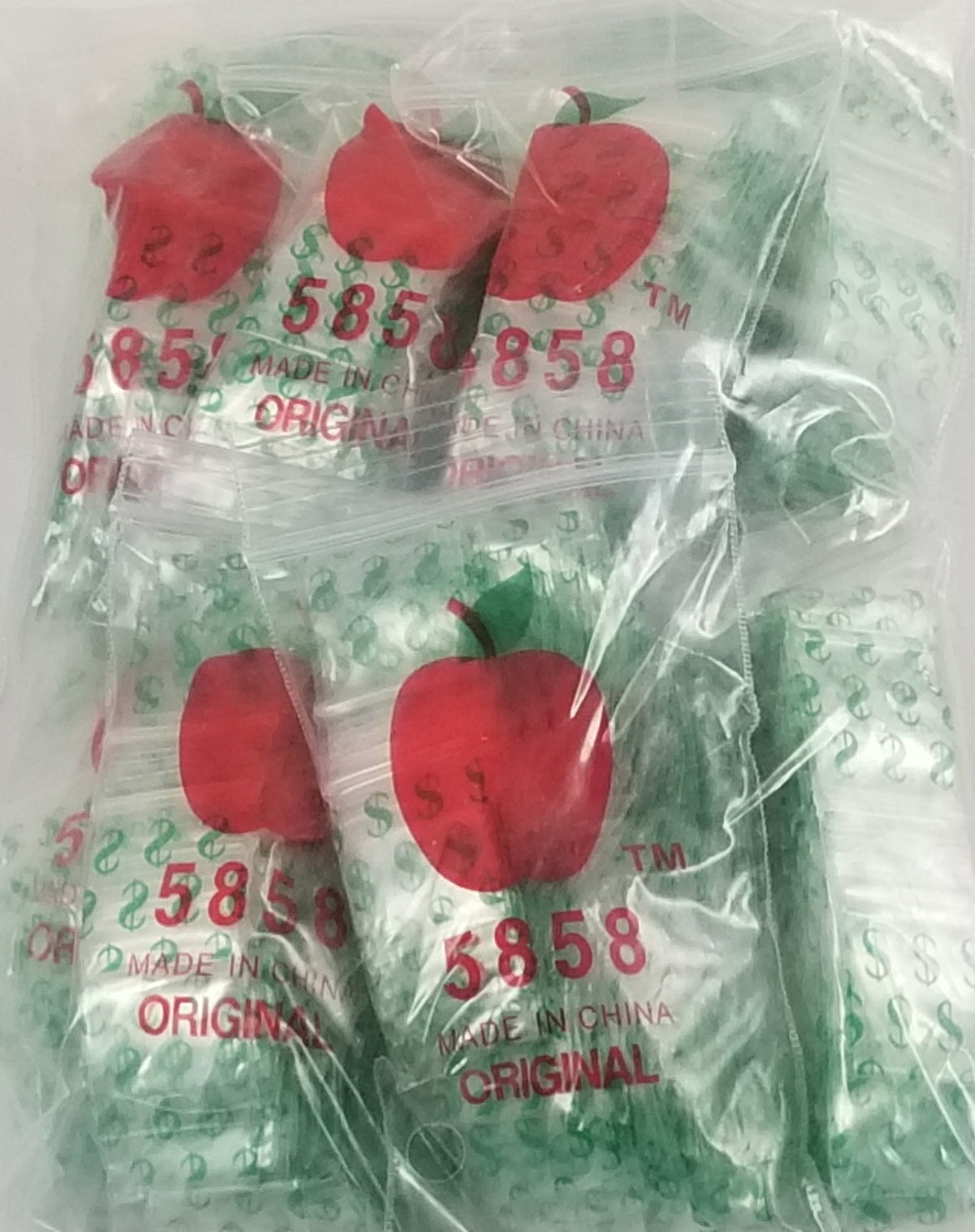 Original Apple Bags resealable bags with dollar sign design, 5/8 inch by 5/8 inch size, ideal for packaging small items