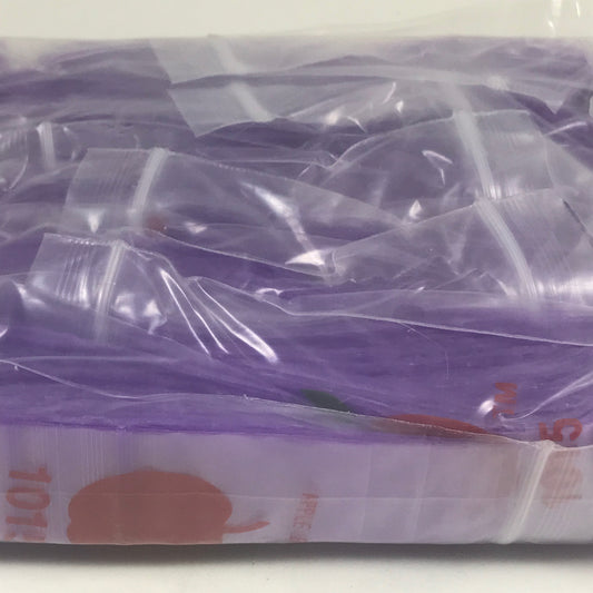 Purple 1x1.5-inch resealable bags from Original Apple Bags, showcasing their compact size and resealable closure.