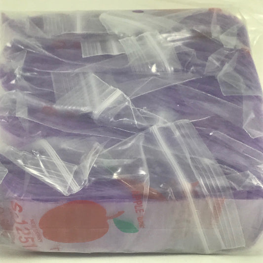 Purple resealable apple bags by Original Apple Bags, 1.25" x 1", designed for secure fruit storage.
