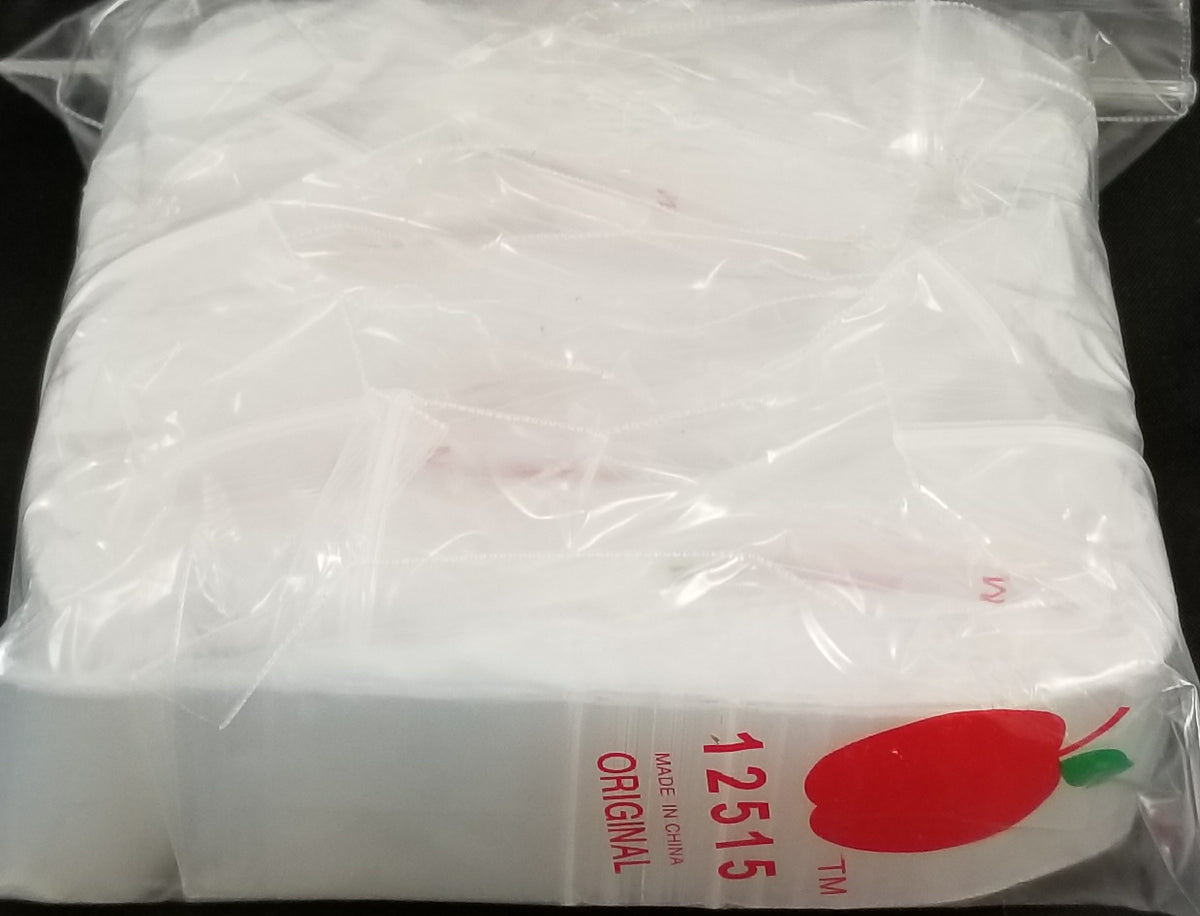 Clear resealable bags by Original Apple Bags, 1.25 x 1.5 inches, perfect for storing small items or packaging.