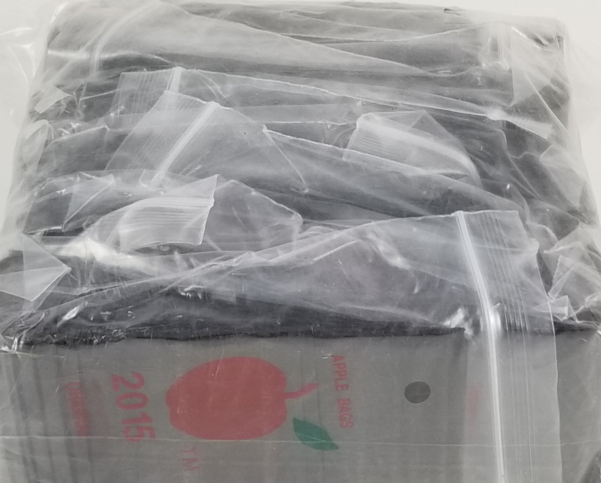 Black 2x1.5-inch resealable apple-shaped bags from Original Apple Bags, ideal for packaging or storage.