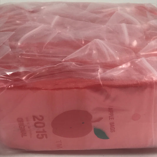 Red resealable 2x1.5 inch Original Apple Bags from 2015, durable and lightweight for storing small items.