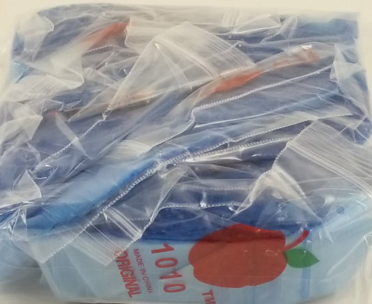 Blue 1x1 inch resealable bags from Original Apple Bags, made of durable material for secure storage and packaging.