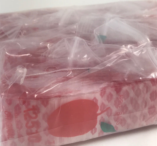 Original Apple Bags resealable bags, 1.25" x 1", with lip design, made for secure storage and easy access.