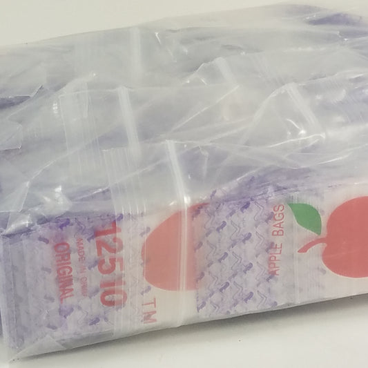 Resealable Original Apple Bags, 1.25 x 1 inch, heavy-duty plastic bags for packaging or storage, shown in the image.
