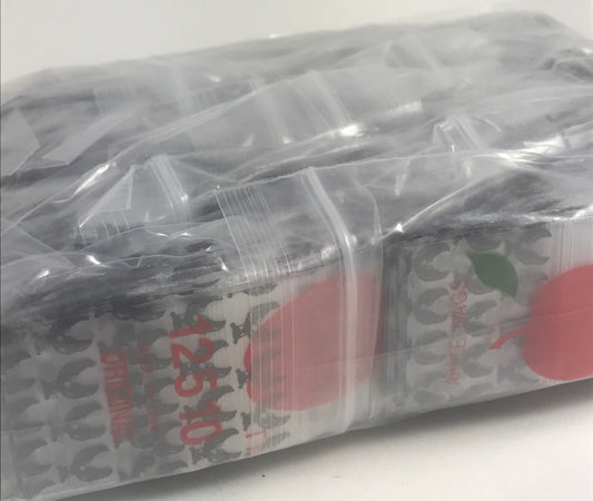 Original Apple Bags resealable bags, 1.25 x 1 inch, with eagle logo, clear plastic storage for small items or snacks.