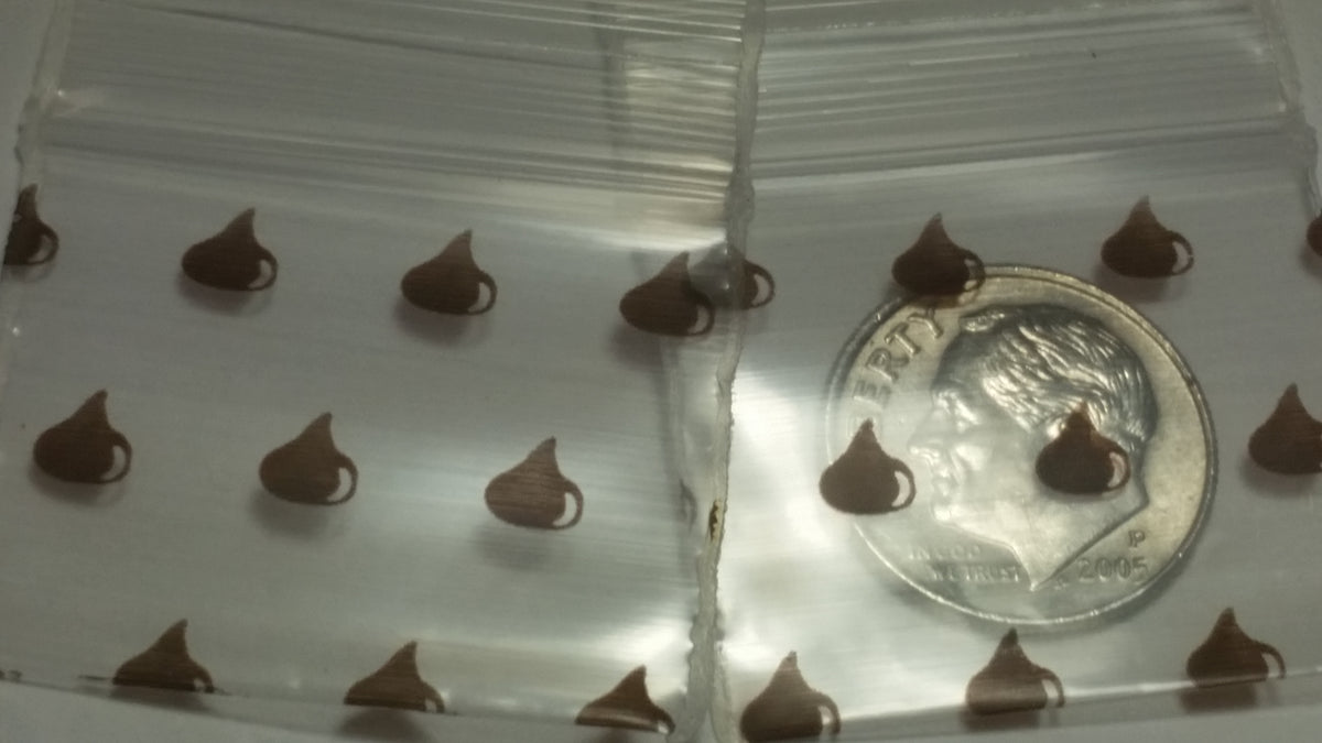 Chocolate brown Original Apple Bags resealable bags, 1.25" x 1", shown in the image.