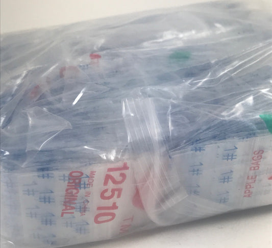 Original Apple Bags resealable bags, 1.25 x 1 inch, numbered #1, featuring clear plastic packaging for storage and organization.