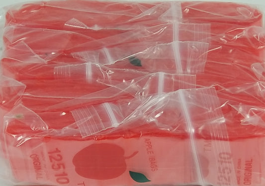 Red 1.25 x 1-inch resealable Apple Bags by Original Apple Bags, small clear plastic storage bags for various uses.