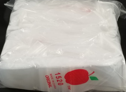 Clear resealable Apple Bags by Original Apple Bags, 1.5 x 2 inches, shown in the image.