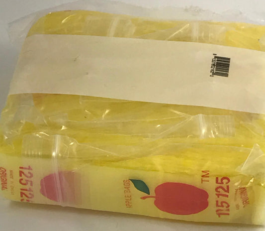 Yellow resealable bags from Original Apple Bags, 1.25 x 1.25 inches, perfect for small storage and organization.