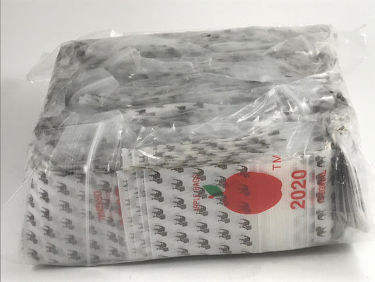 Original Apple Bags 2x2-inch resealable bags in clear plastic, perfect for storage or packaging.