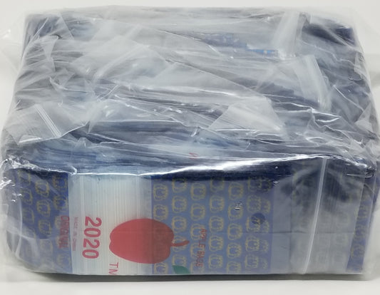 Original Apple Bags 2x2-inch resealable bags with king crown design, perfect for packaging and storage.
