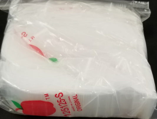 Clear resealable Apple Bags by Original Apple Bags, 1.25 x 1.25 inches, perfect for packaging small items or crafts.