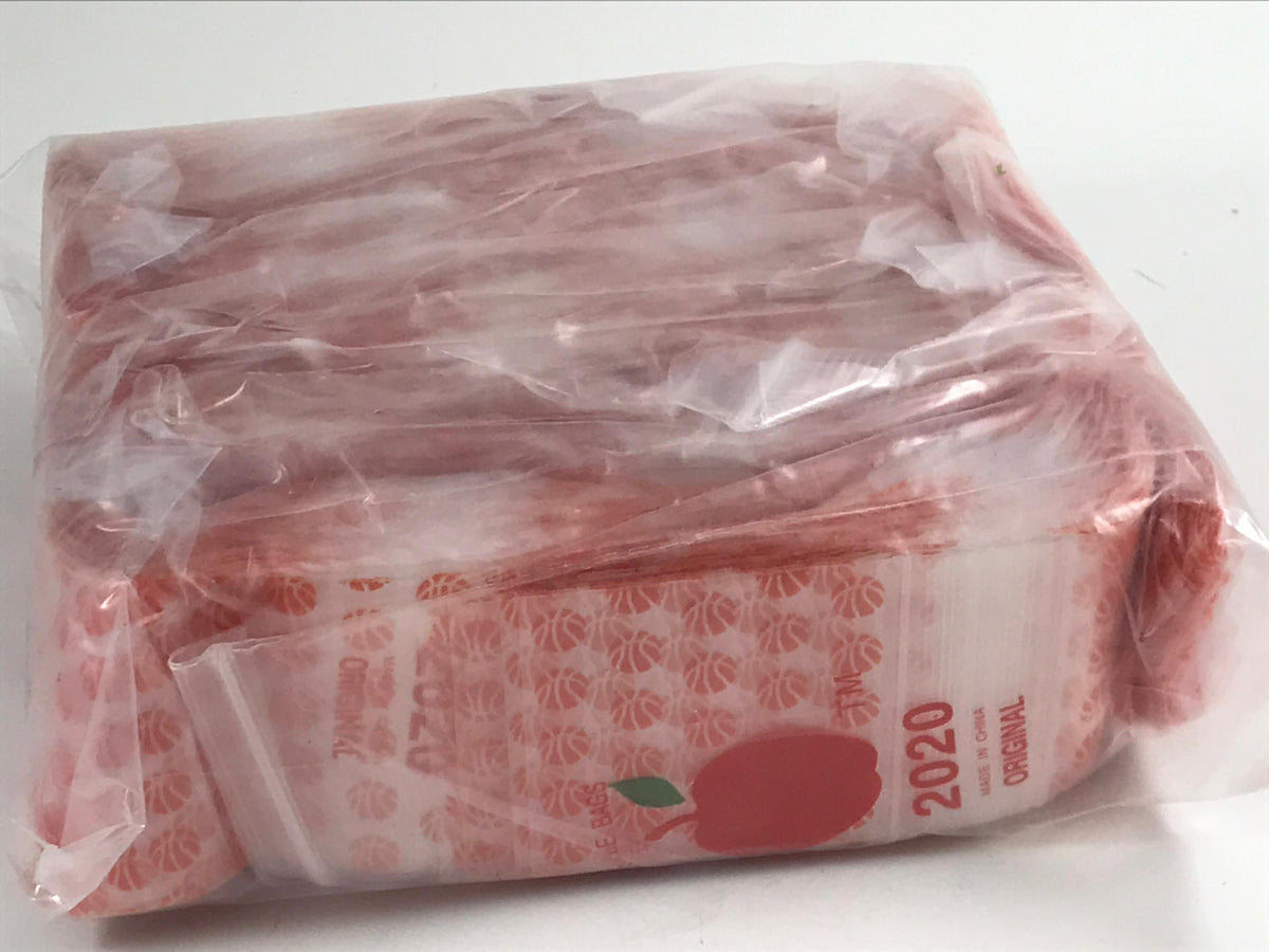 Original Apple Bags resealable 2x2-inch basketball-themed bags for storage or packaging of small items.