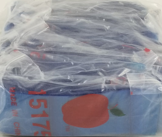Blue Original Apple Bags resealable bags, 1.5" x 1.75", shown with secure zipper closure and clear plastic material