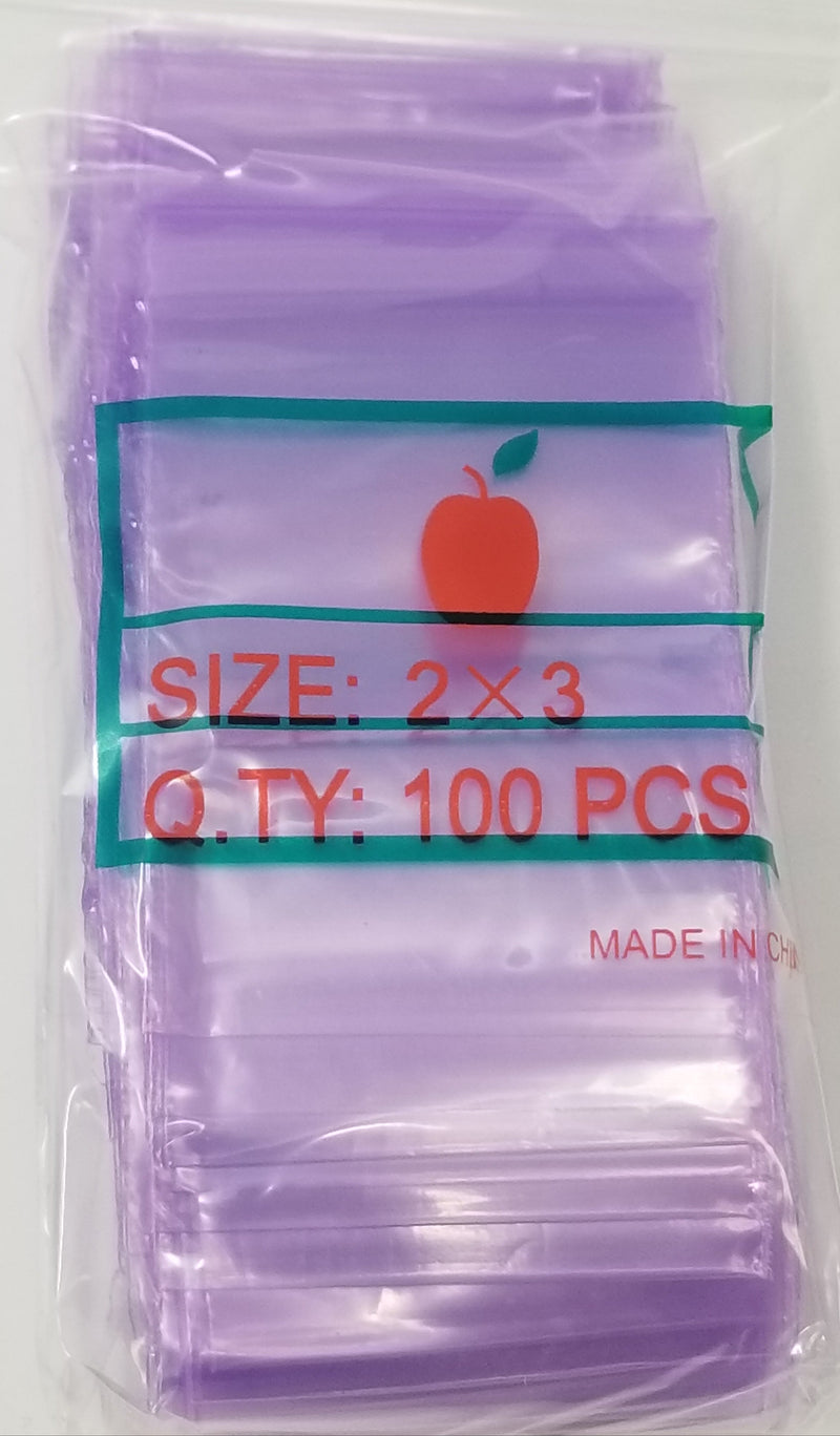 Purple 2x3-inch resealable bags by Original Apple Bags, ideal for storage or packaging, shown in the product image.