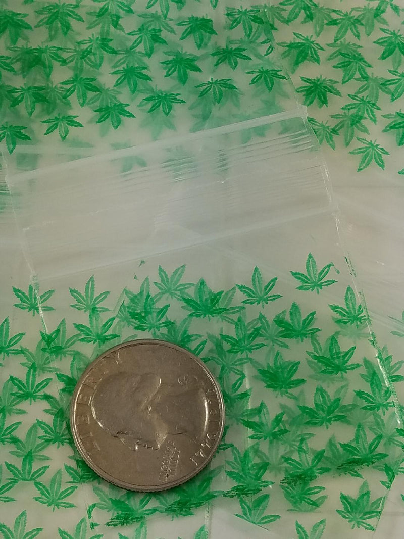 Resealable Original Apple Bags with leaf design, 2x1.5 inches, transparent plastic storage bags for snacks or small items.