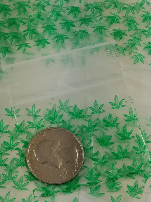 Resealable Original Apple Bags with leaf design, 2x1.5 inches, transparent plastic storage bags for snacks or small items.