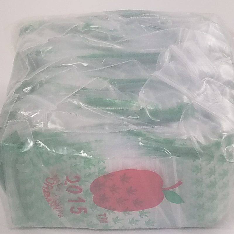 Resealable Original Apple Bags with leaf design, measuring 2x1.5 inches, ideal for packaging or storage.