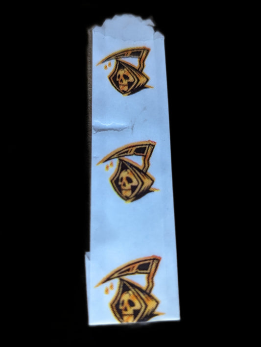 Vellum glassine wax paper envelope bag with Grim Reaper design, moisture-resistant Stamp Collectors Wax Bags for collectibles and storage.
