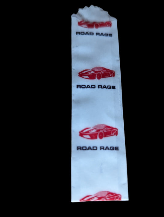 Vellum glassine stamp wax paper envelope bags with "Road Rage" design, moisture-resistant wax bags for stamp collectors.