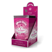 Space Gods Pink Lemonade THC and CBD gummies, 10-piece pack, showing colorful fruit-flavored gummy candies on a white background.