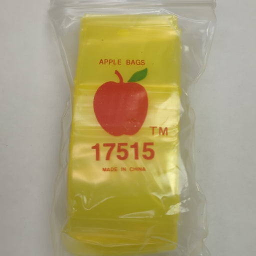 Yellow resealable bags from Original Apple Bags, 1.75" x 1.5", ideal for storing small items or snacks.