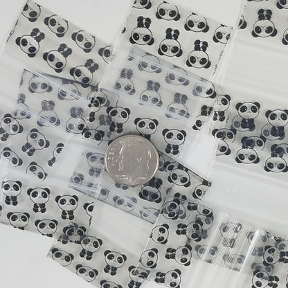 Resealable Original Apple Bags with panda design, 1.25 x 0.75 inches, ideal for storing small items or snacks.