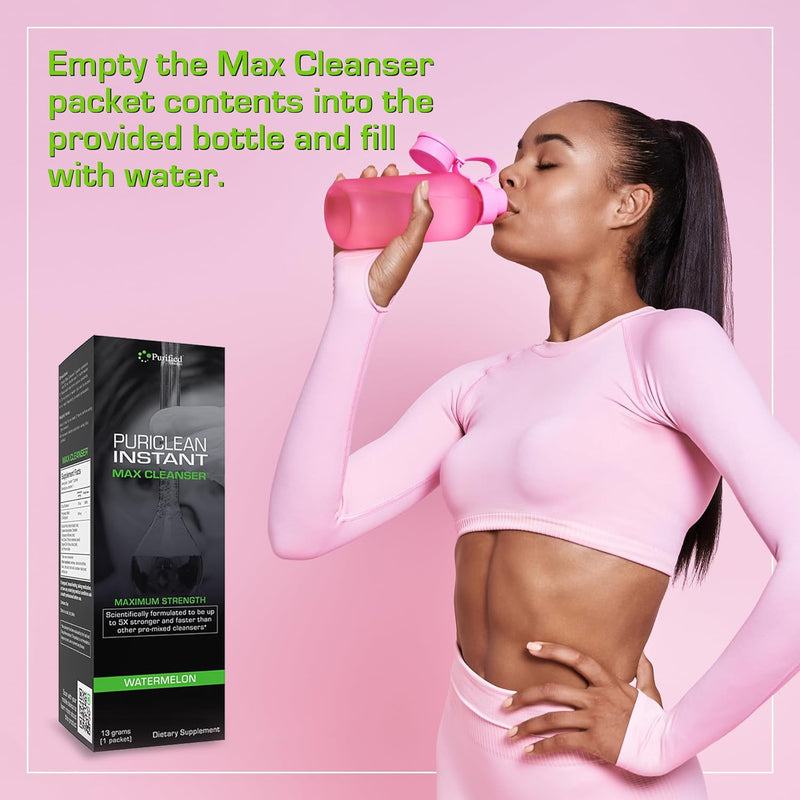 Wellgenix Health Puriclean Instant MAX Detox Cleanser in a bottle, designed for quick cleansing and detoxification.