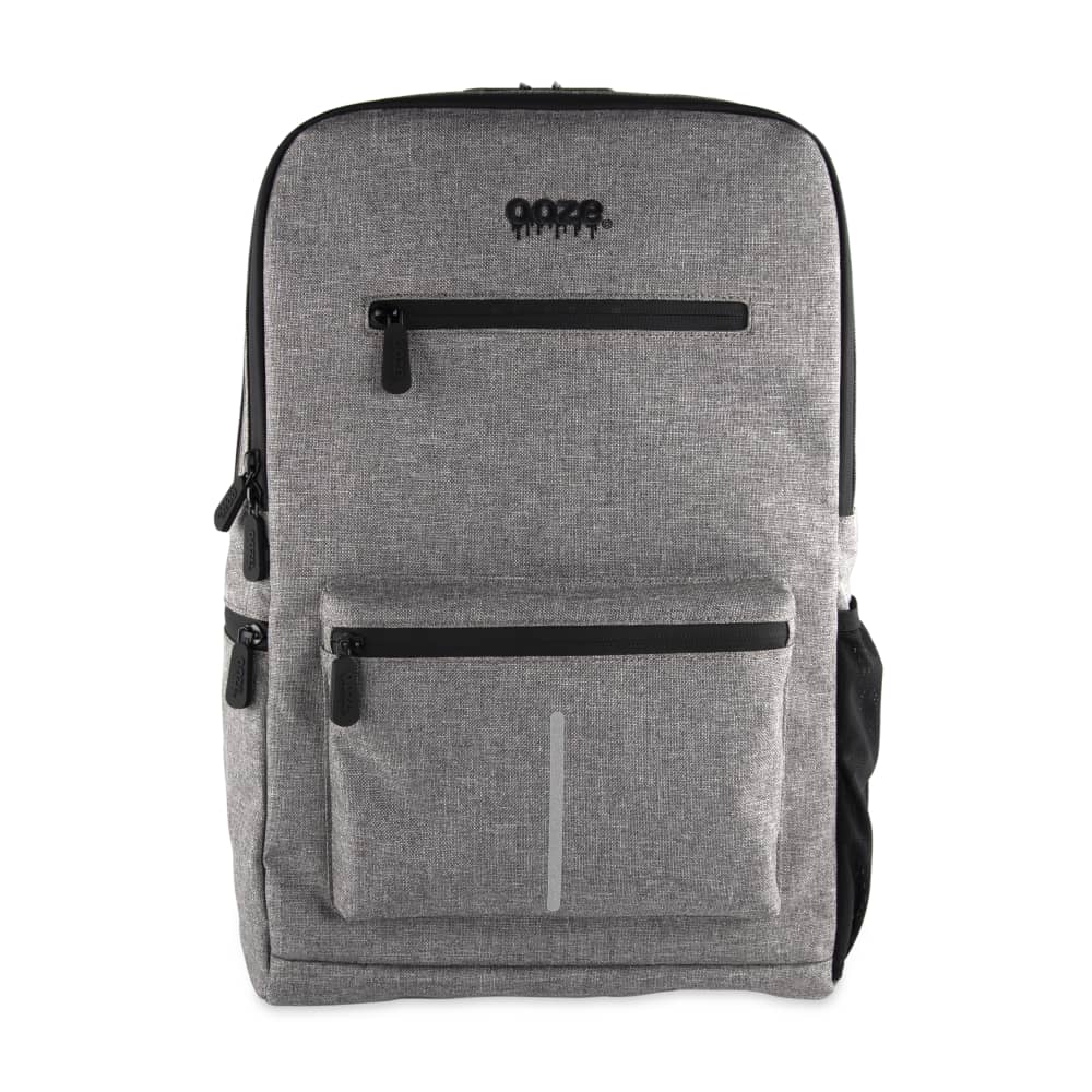 Ooze Traveler Classic smell-proof backpack in smoke gray with multiple compartments and secure zippers for discreet storage.