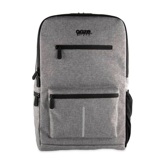 Ooze Traveler Classic smell-proof backpack in smoke gray with multiple compartments and secure zippers for discreet storage.