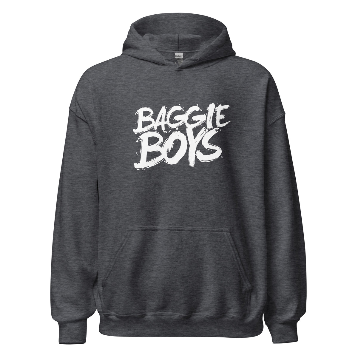 Unisex Baggie Boys Heavy Blend hoodie in gray with front pocket and drawstring hood, casual apparel for men and women.