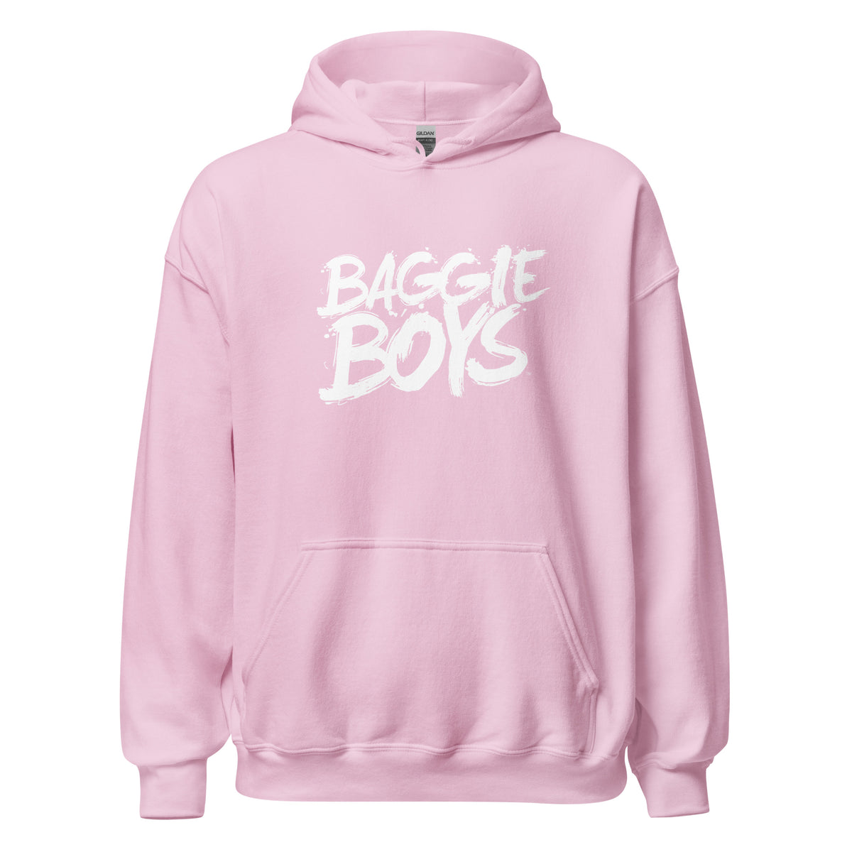 Unisex Baggie Boys Heavy Blend™ hooded sweatshirt in gray with front pocket and drawstring hood, casual apparel for all genders.