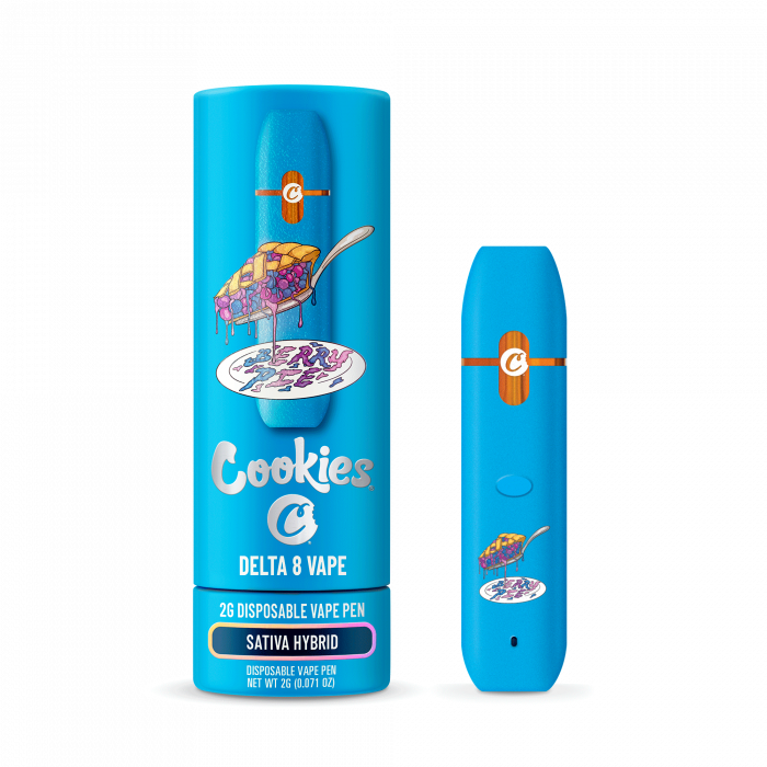 Cookies Delta 8 Disposable Vape 2G vaporizer with sleek design and visible mouthpiece, designed for easy use and portability.