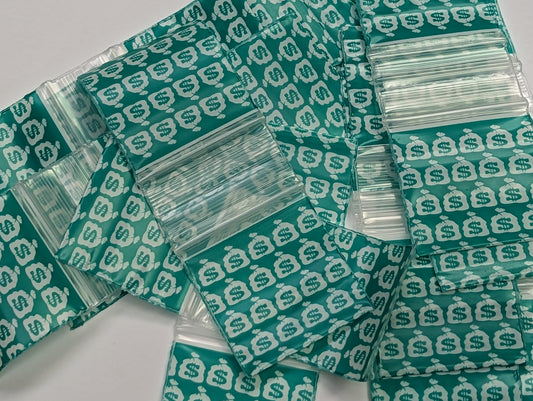 Original Apple Bags resealable money bags, 1.25 x 1.25 inches, ideal for storing small items or gifts.