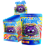 Wunder Amanita Muscaria mushroom gummies with 2500mg, paired with 375mg Kava, displayed in a clear container with colorful gummies