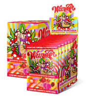 Wunder 2500MG Amanita Muscaria mushroom gummies in a clear jar with colorful gummies inside.
