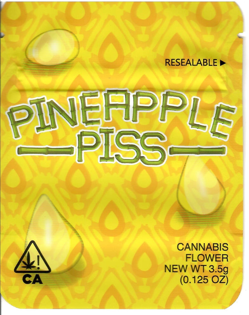 Smell-proof Pineapple Piss Mylar Bags by The Baggie Store, featuring vibrant pineapple design and airtight sealing.