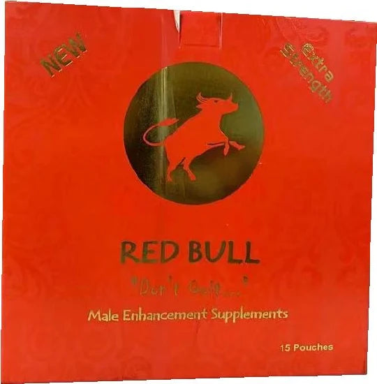 Royal Honey VIP Red Bull Honey dietary supplement bottle with red and gold packaging, showcasing the product label.