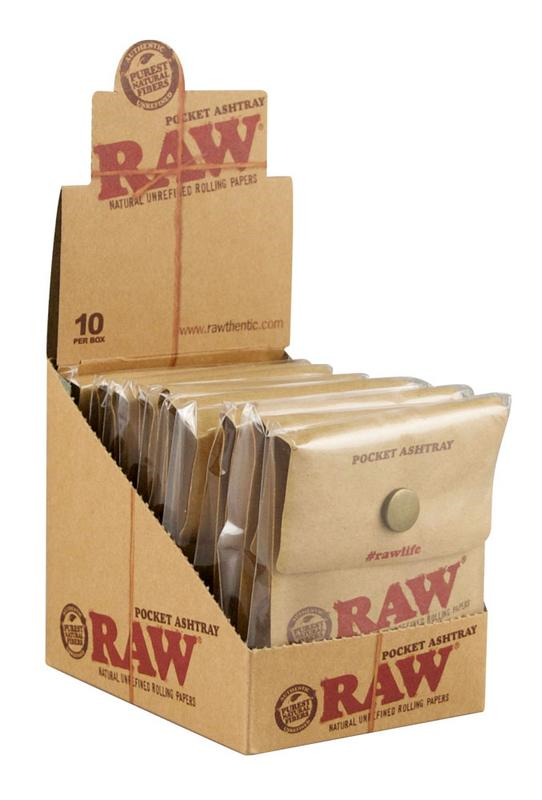 Set of 10 RAW pocket ashtrays, compact and portable metal ashtrays for convenient cigarette ash disposal.