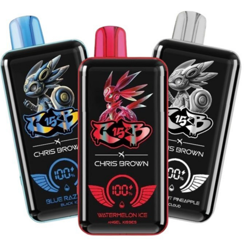 Chris Brown x CB 15K disposable vape device, sleek design, compact and portable for easy vaping.