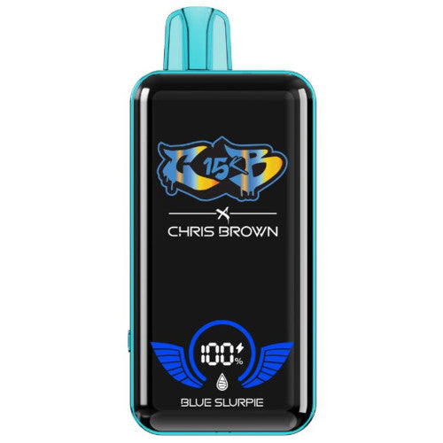 Chris Brown CB 15K disposable vape device showing sleek design and mouthpiece, part of the Chris Brown disposable devices collection.