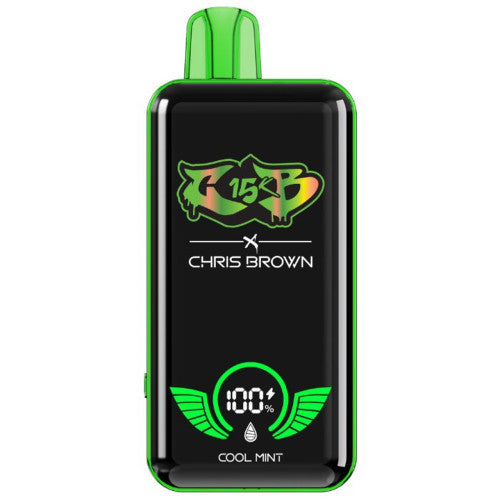 Chris Brown CB 15K disposable vape device in sleek design, featuring brand logo and mouthpiece, designed for easy vaping.